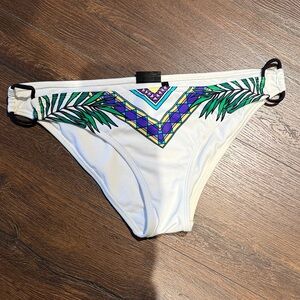 LA Hearts White Bikini Bottom with Tropical Print